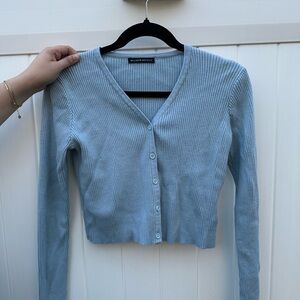 Brandy Melville Pale Blue Ribbed V-Neck Button-Up Cardigan
